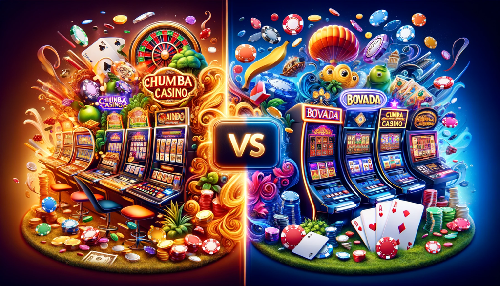 Chumba Casino vs Bovada comparison with casino icons.