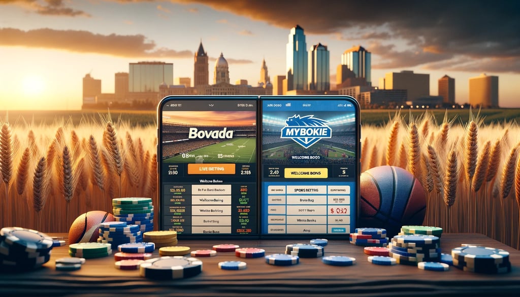 The photorealistic image showcasing a head-to-head comparison between Bovada and MyBookie