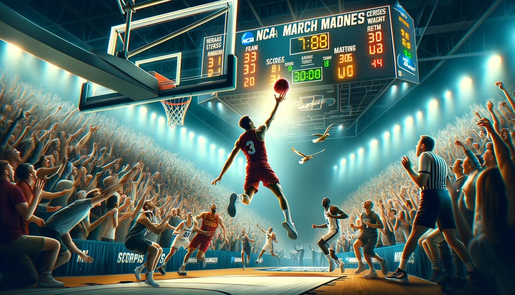 Player scoring in a decisive NCAA game with crowd cheering