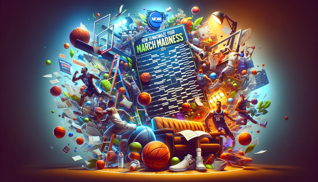 Dynamic and colorful hero image showcasing the excitement of NCAA March Madness 2024