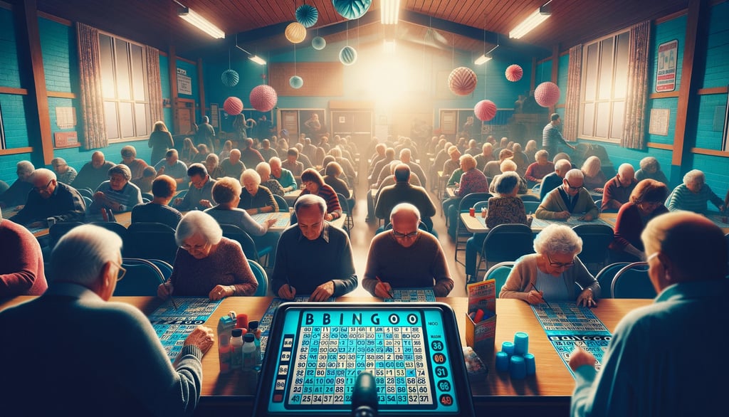 Community bingo night with eager participants of all ages.