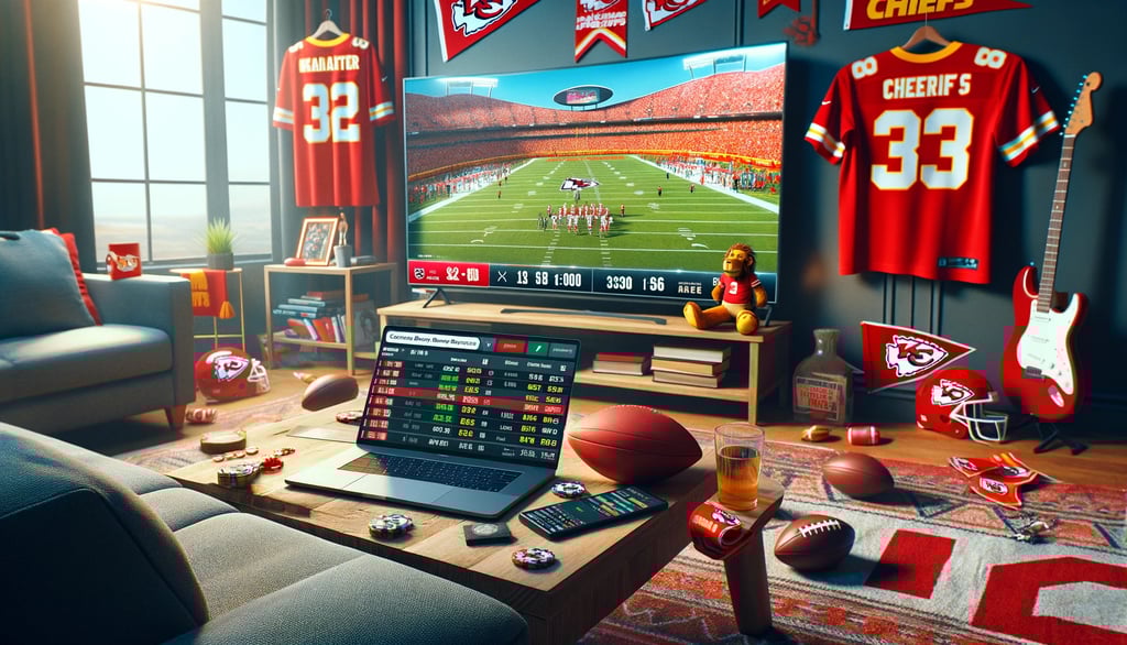 Living room with Chiefs game and betting odds