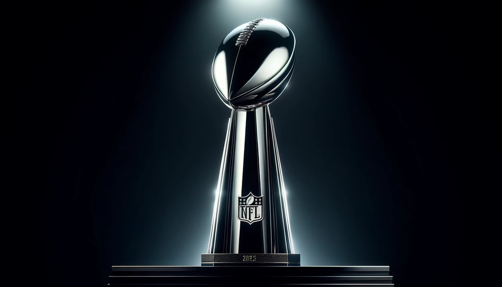 Pro Games 2025 trophy spotlighted, symbolizing NFL victory.
