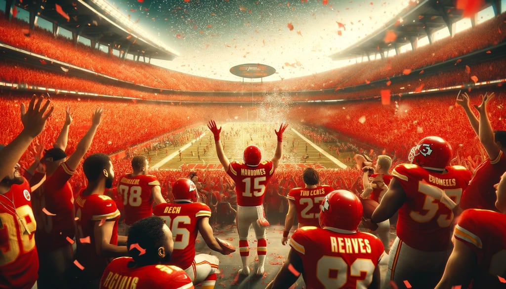 an iconic moment of celebration at Arrowhead Stadium, filled with the Chiefs' triumph and unity