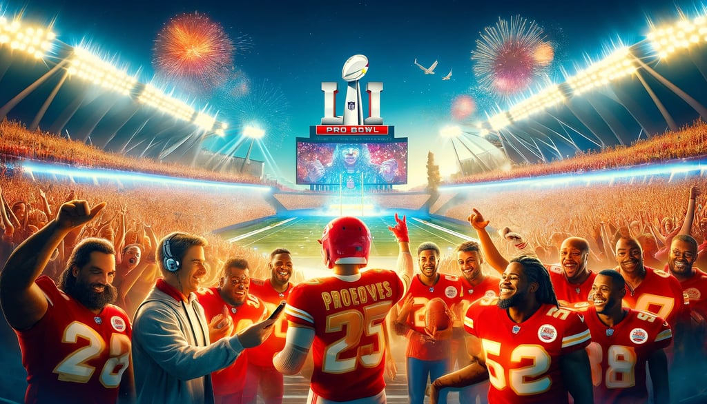 Dynamic and vibrant scene at the Pro Bowl 2025, featuring enthusiastic Kansas City Chiefs fans