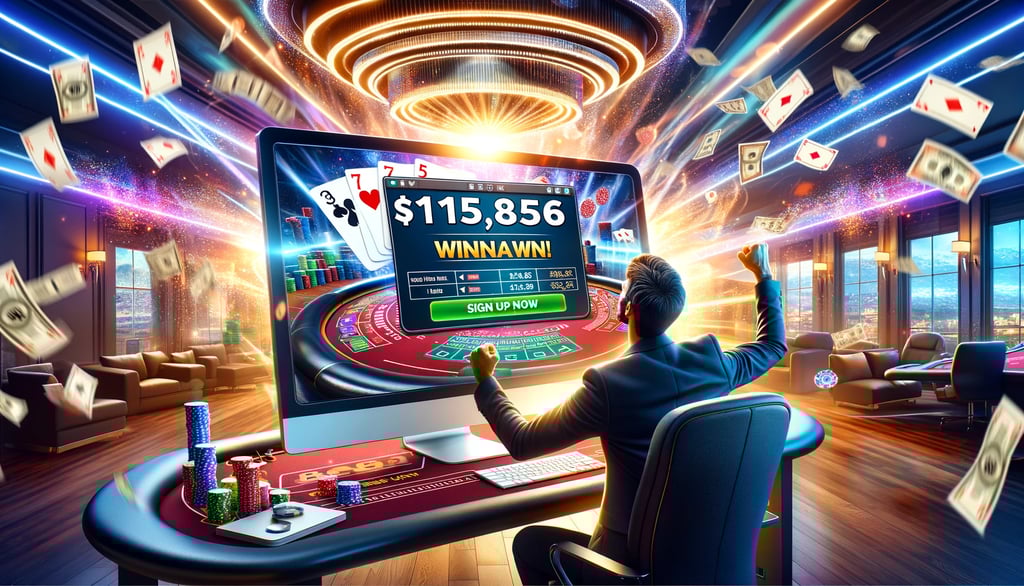 Player celebrates a huge blackjack win on Bovada at home.
