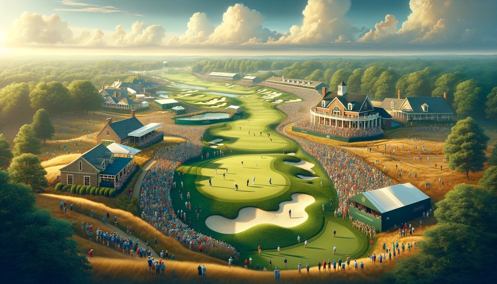 PGA Championship at Valhalla Golf Club, with golfers and spectators enjoying the tournament.