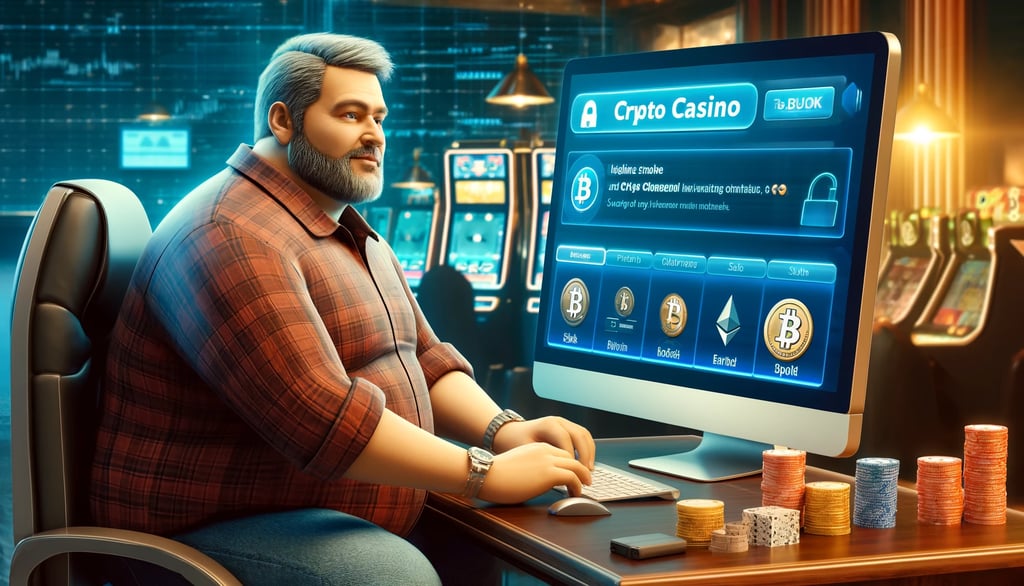Middle-aged man with a larger body playing in a crypto casino