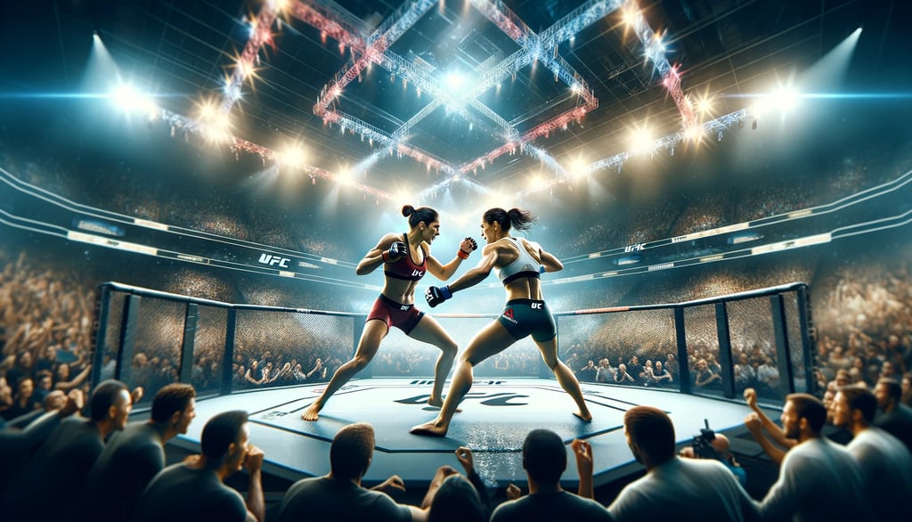 Amanda Nunes and Julianna Peña in action during their fight at UFC 303.
