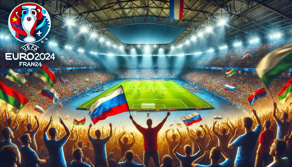 Digital artwork showing excited fans in a stadium during UEFA EURO 2024.