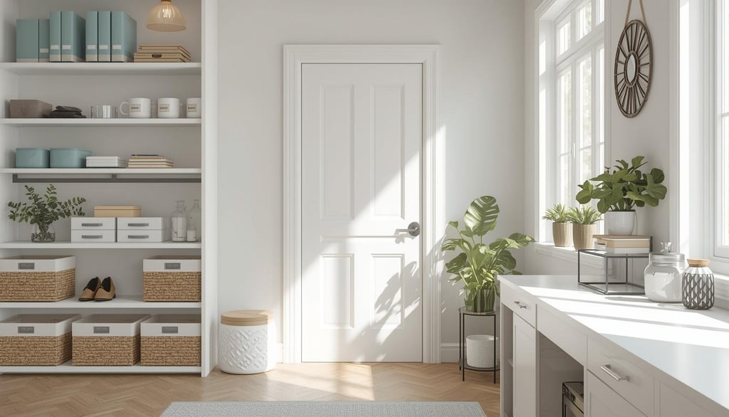 Neatly arranged home organization tools like bins, labels, and dividers.