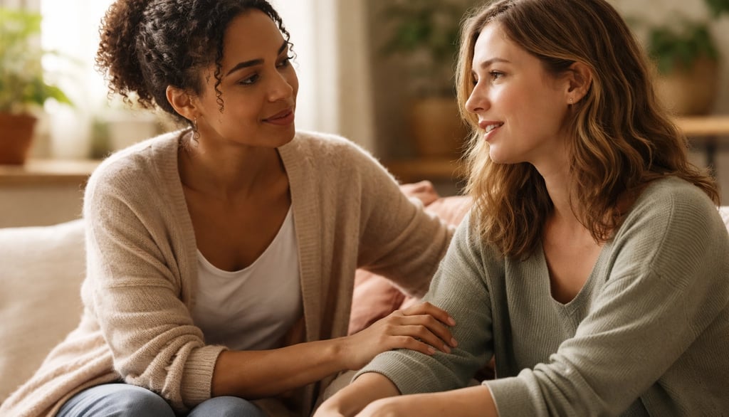 two woman sitting on a couch