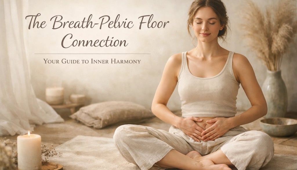 A woman practicing pelvic floor breathing exercises in a calm yoga space for inner harmony.