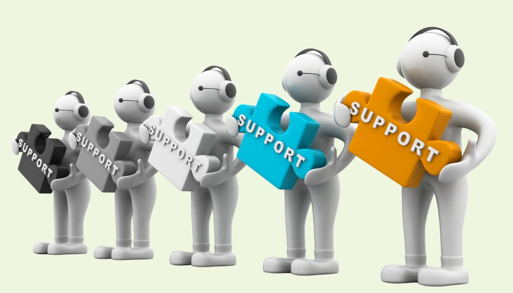 a group of robots representing people holding up puzzle pieces saying support