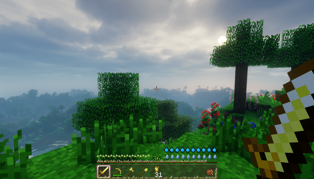 Golden sword and tools with Better Gold Stuff mod in Minecraft.