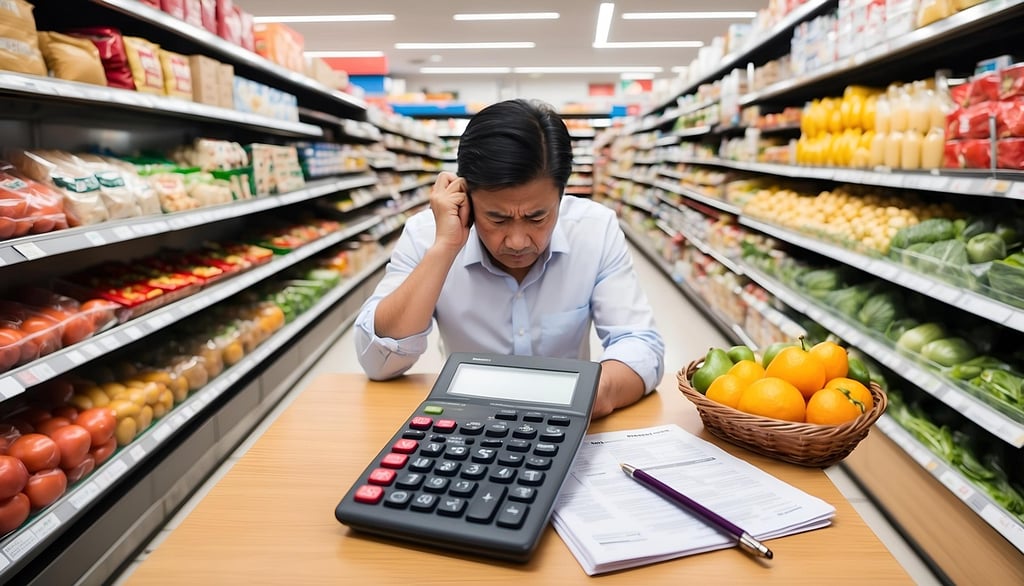 imagem de um homem adulto fazendo conta dos valores dos produtos que estão caros inflação