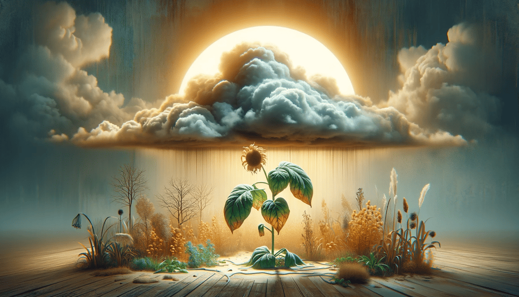 a sunflower in the middle of a wooden floor