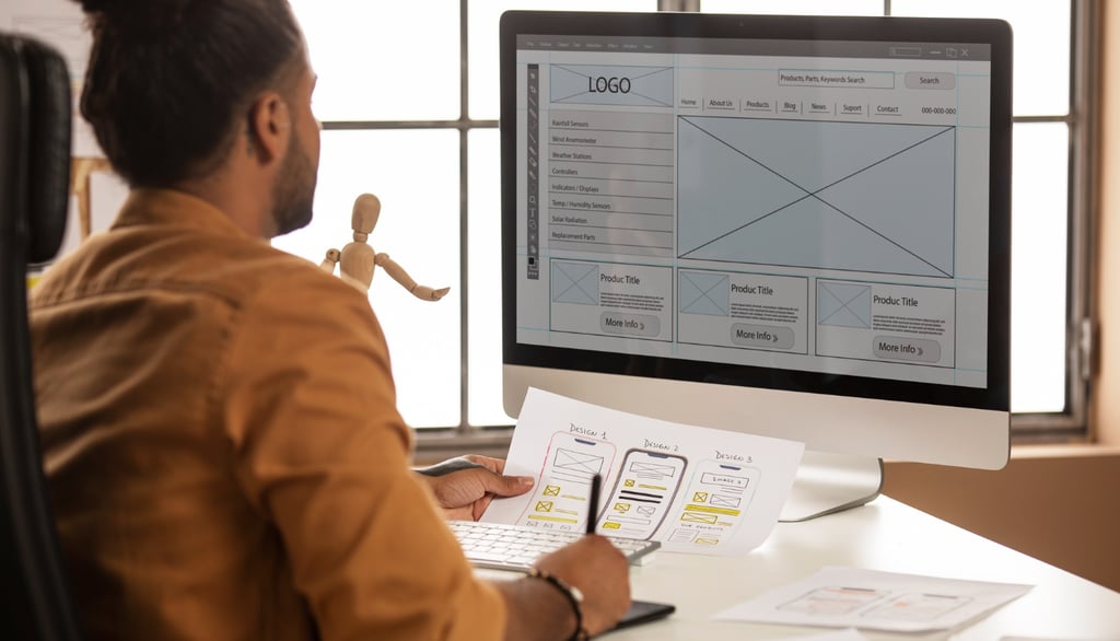 Ragazzo che lavora alla costruzione di un sito su pc