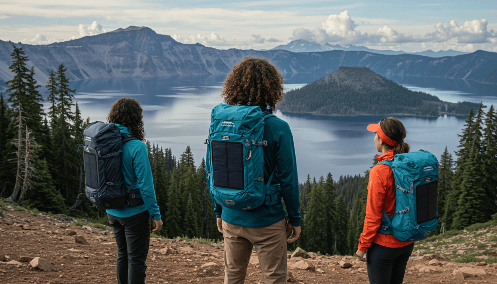 Traveler using versatile clothing during Crater Lake National Park travel and Mount Rainier National