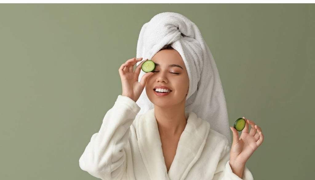 a woman in a robe is holding a cucumber 