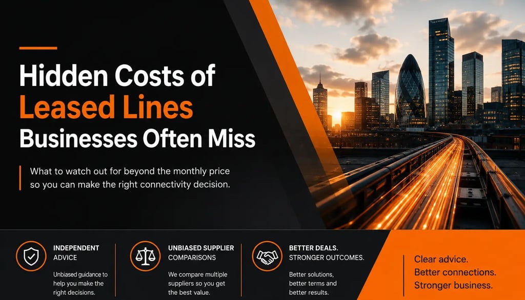 Modern UK business connectivity skyline representing leased line cost and supplier comparison