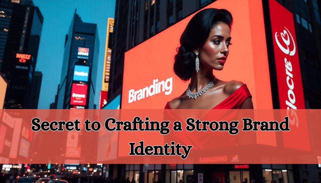 On a big Billboard a woman with TEXT Secret to crafting a strong brand identity