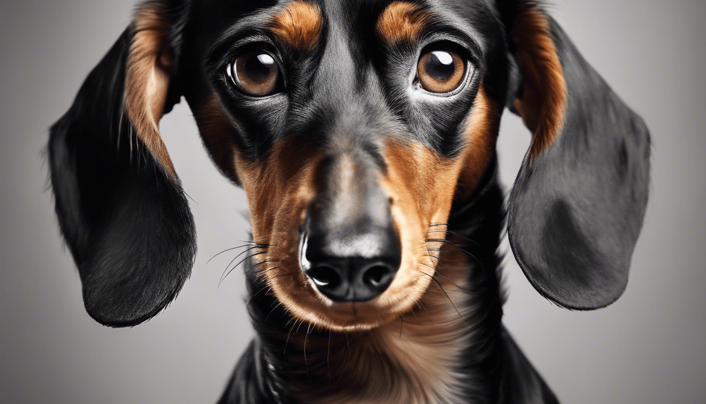 black and brown Dachshund standing in box