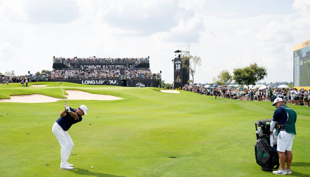 Charl Schwartzel hits a wedge into the 18th green at LIV Golf South Africa (Photo: LIV Golf)