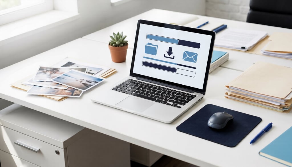 Person using a laptop to compress images for email before sending attachments online