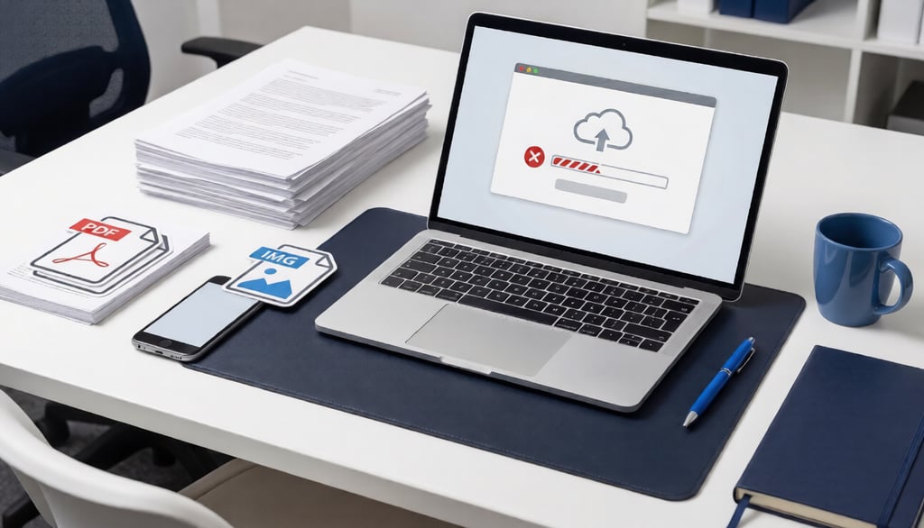 Person fixing unsupported file type error before uploading documents online