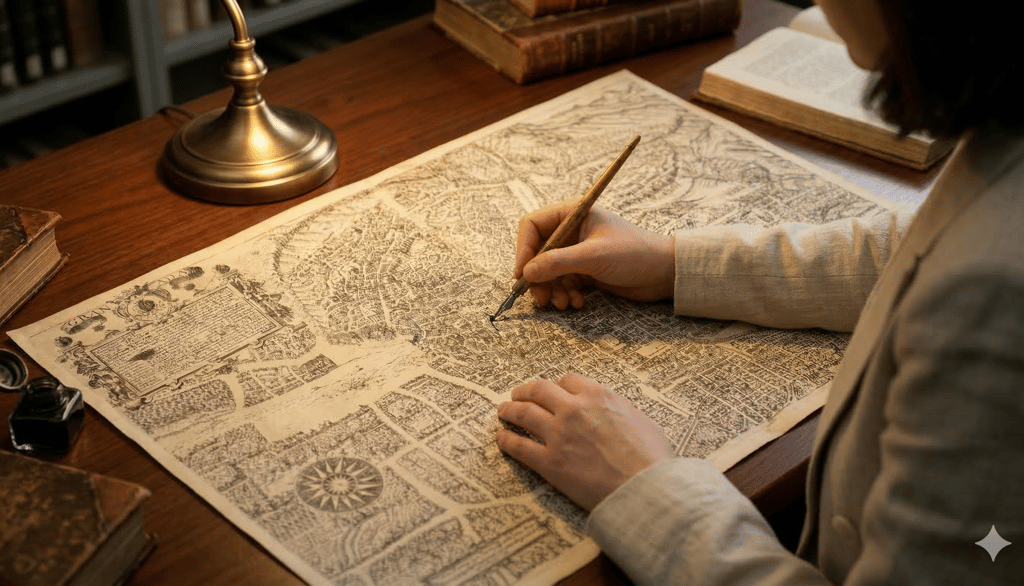 Experto analizando un mapa histórico de Granada.