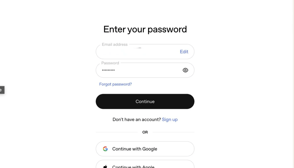 ChatGPT Atlas browser sign in screen with email and password login options