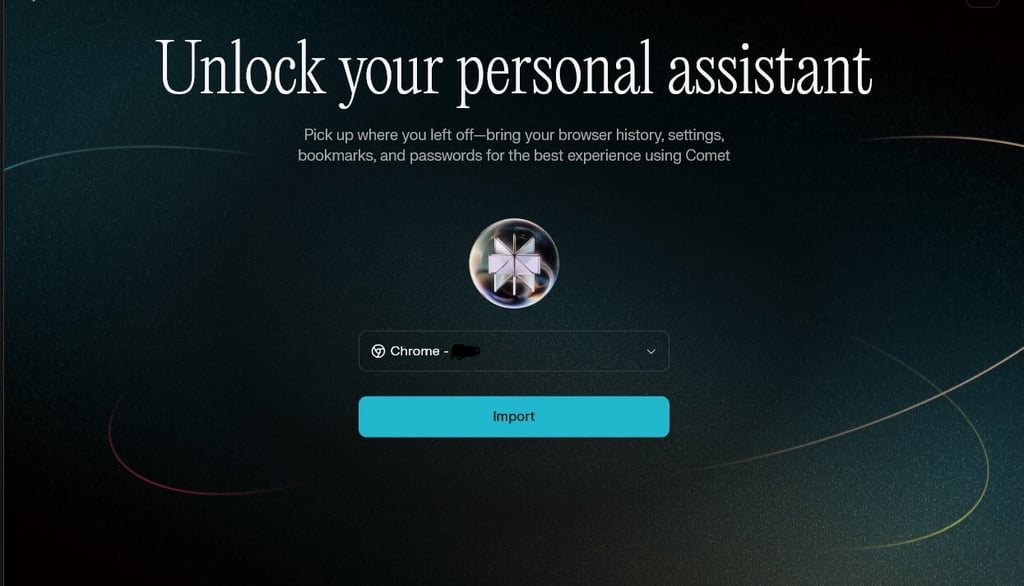 Import browser data from Chrome to Comet browser setup screen