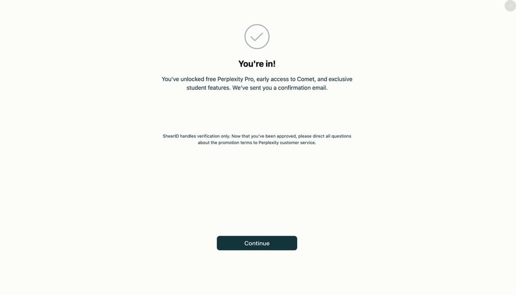Perplexity Pro student discount verified confirmation page