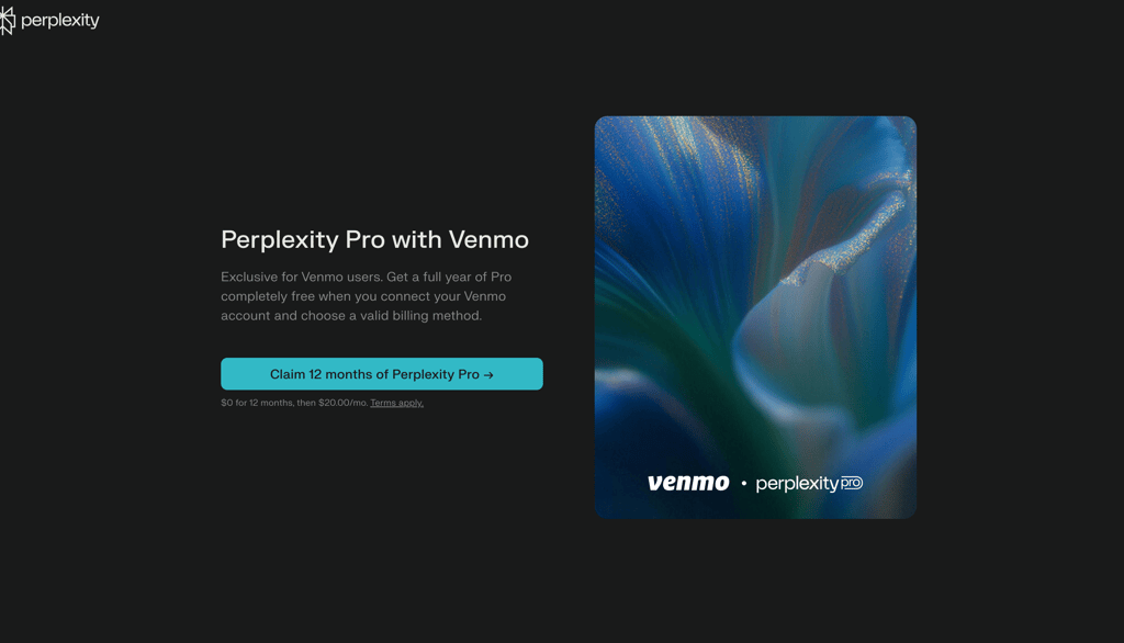 Perplexity Pro free 12-month offer for Venmo users