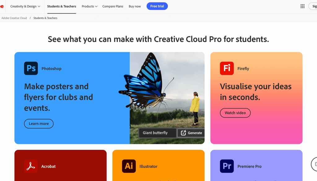 Screenshot Creative Cloud Pro for students