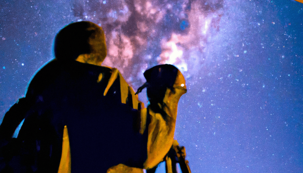 a man is taking a picture of a star filled sky