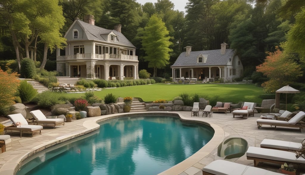 Grandhotel building seen through green leaves