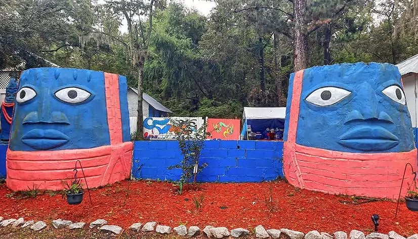 Hand sculpted and pained Yemoja Temple walls at Oyotunji African kingdom