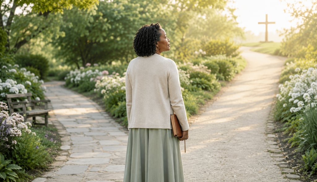 Woman standing at a fork in the road making a decision