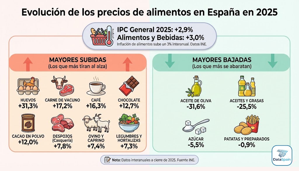 Infografía de los precios de los alimentos en España en 2025