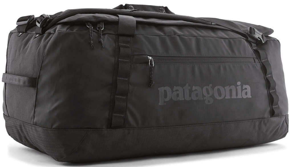 Patagonia Black Hole duffle bag with backpack straps for versatile carrying options.