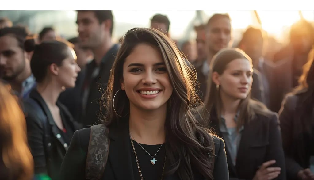 a woman in a black jacket and a man in a suit and tie