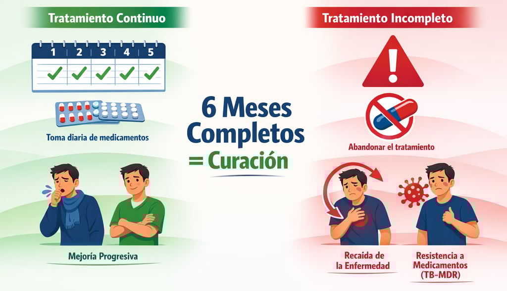 Diagrama educativo mostrando la batalla microscópica contra bacterias de tbc durante el tratamiento