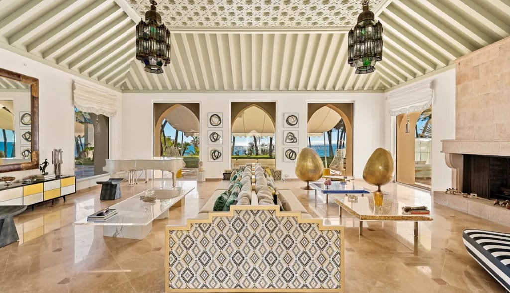 Living room at Villa El Rincon with Moroccan accents and sea views