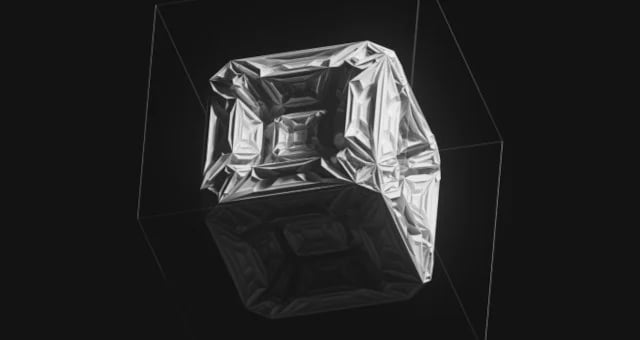Obra de arte NFT de Pak, apresentando um design abstrato com formas geométricas e linhas fluidas.