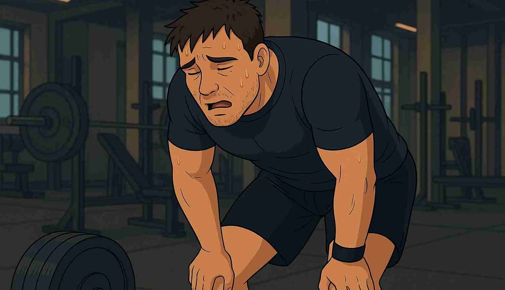 ĂvertrĂ€nad man stĂ„r pĂ„ huk med hĂ€nderna pĂ„ knĂ€na