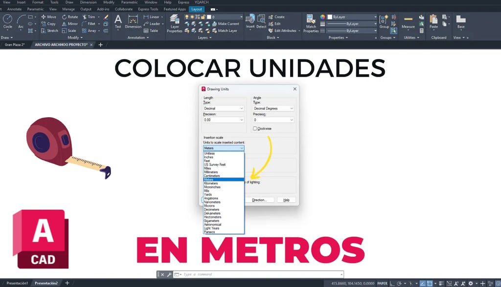 Colocar Unidades en Metros AutoCAD y YQArch