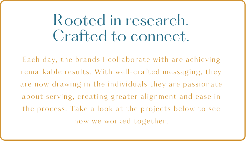 mission statement text box "Rooted in research. Crafted to connect."