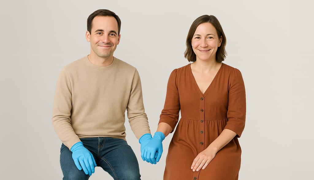 Los participantes con guantes de látex se dieron la mano.